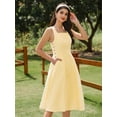 thumbnail image 2 of Vintage Elegant Women's Ditsy Floral Sleeveless Square Neck A-Line Midi Dress with Pockets and Button Detail, 2 of 10