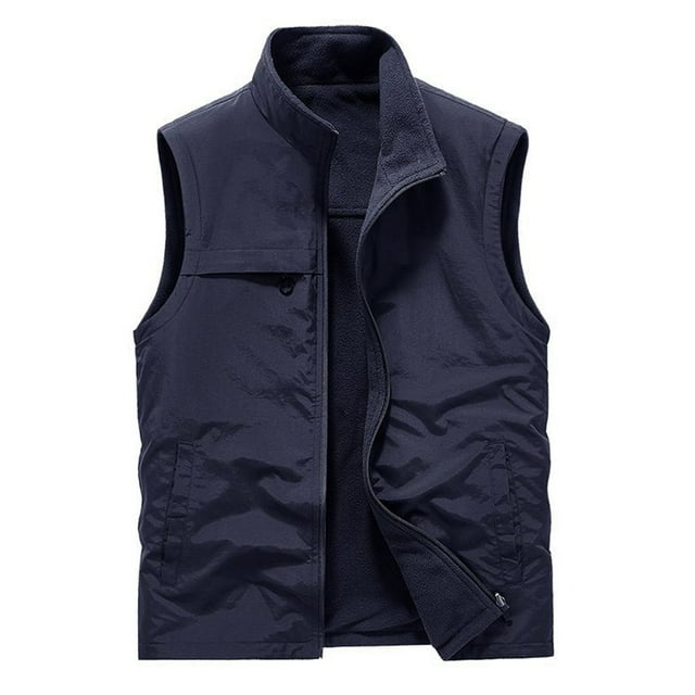 Birdeem Mens Thin Workwear Solid Color Stand Collar Sleeveless Jacket Tank Tops