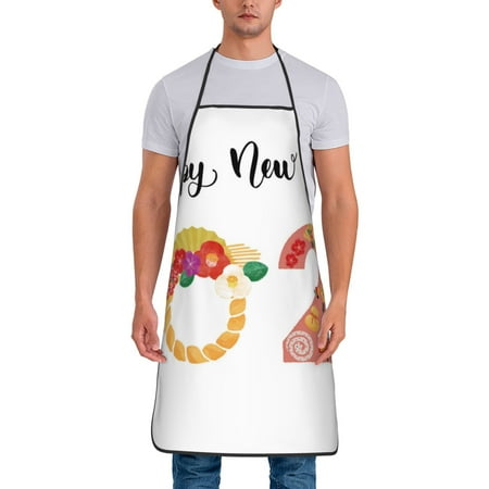 

Jgfou 2025 New YearS Print Anti-fouling Apron for Men Women Waterproof Oil-Proof Kitchen Apron with Adjustable Straps Pocket and No-Pill No-Fade Fabric
