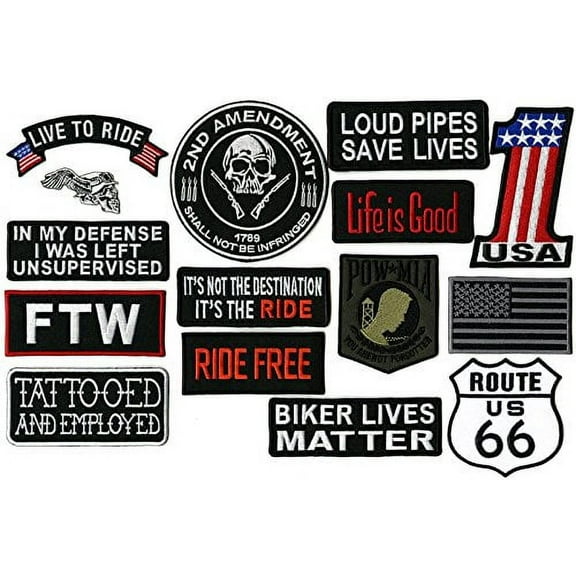 FTW Live to Ride #1 American US Flag Skull Pow Mia Harley Club | Small Motorcycle Patches 15pc. Set - by Nixon Thread Co.