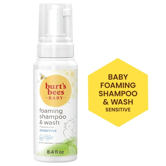 Burt's Bees Baby Sensitive Foaming Shampoo and Wash, Fragrance Free, Tear Free, 8.4 Fluid Ounces