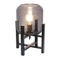thumbnail image 1 of Simple Designs Black Wood Mounted Table Lamp with Smokey Glass Cylinder Shade, 1 of 4