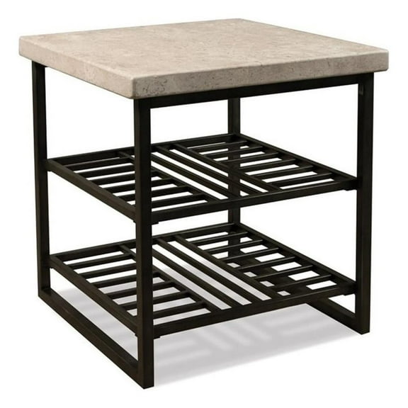 Bowery Hill End Table Coffee Accent Table Rectangle in Metal - Stone