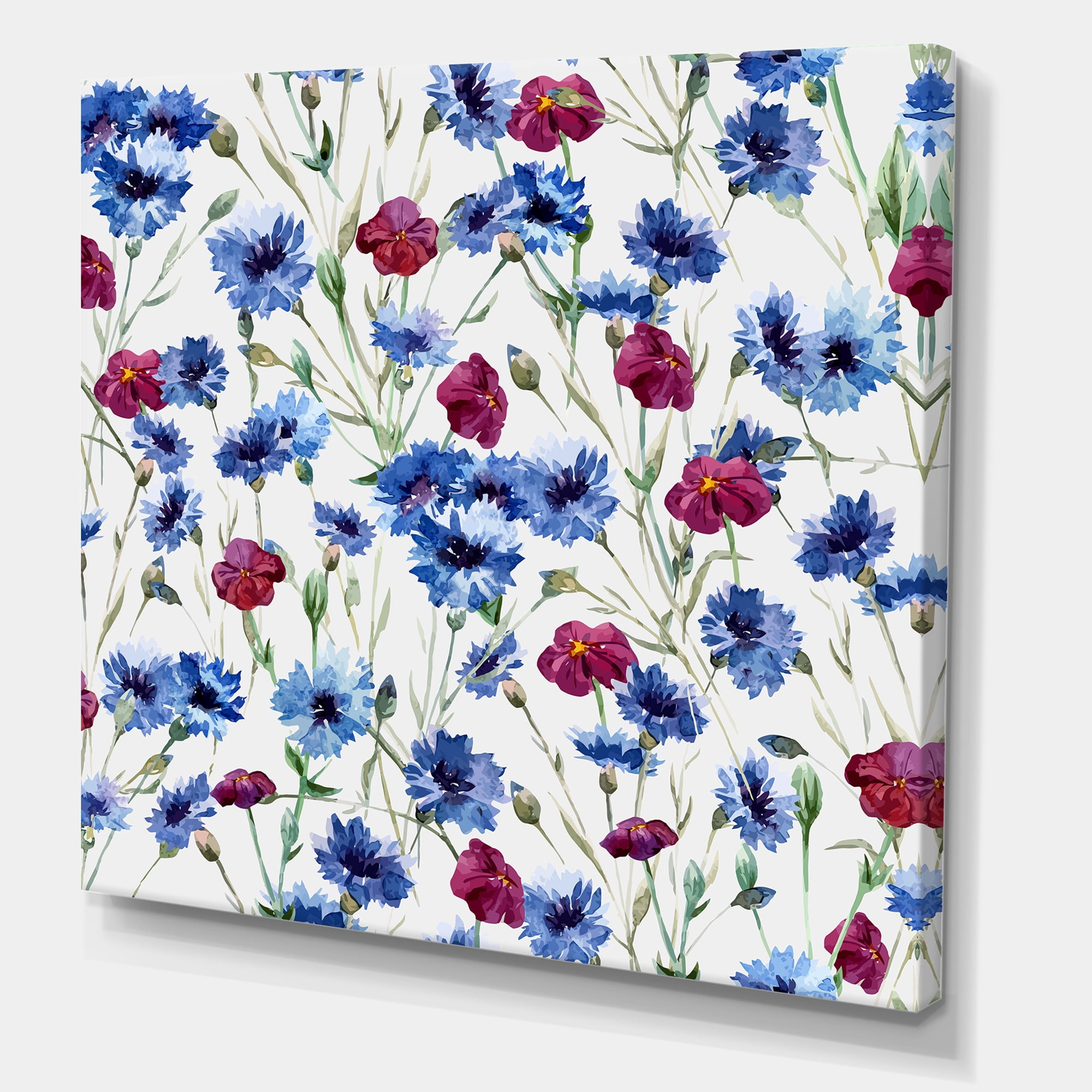 Designart ' Red and Blue Wildflowers ' Traditional Canvas Wall Art Print
