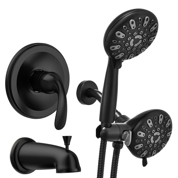 ROSYNEY Shower And Tub Faucet Set - with Tub Spout (Valve Included), Black Shower Head and Handle Set with Handheld,Matte Black