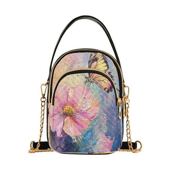 YAZAOO Cross Body Fashion Shoulder Waist Purse Bags Butterfly on Colorful Flower Painting Pocket Handbags