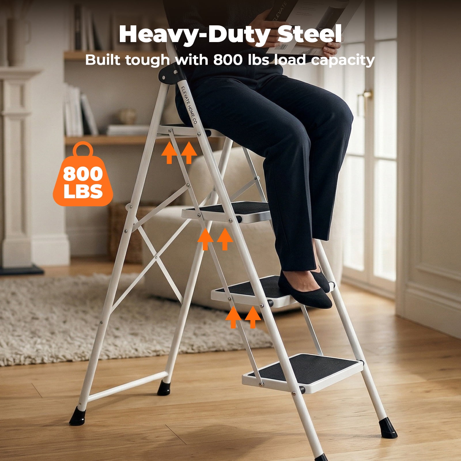 Alvantor Step Ladder,Ultra-Thin Folding Step Stools 330 lbs Capacity, 2-Inch Thin for Storage, Anti-Slip Pedals & Handrails, Sturdy Steel for Home