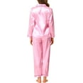 thumbnail image 3 of INSPIRE CHIC Women's Satin Lounge Set Long Sleeve Button Down Shirts with Pants Silky Pajamas XL Pink, 3 of 7