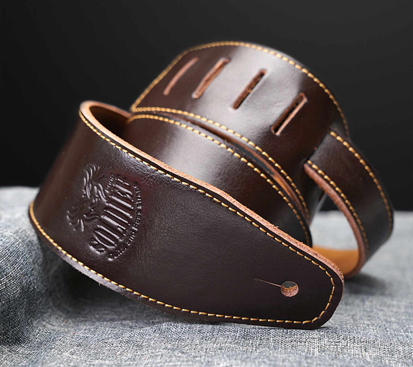 Microseven Genuine Leather Acoustic Electric Bass Guitar Strap Adjustable 2.5" Wide Brown