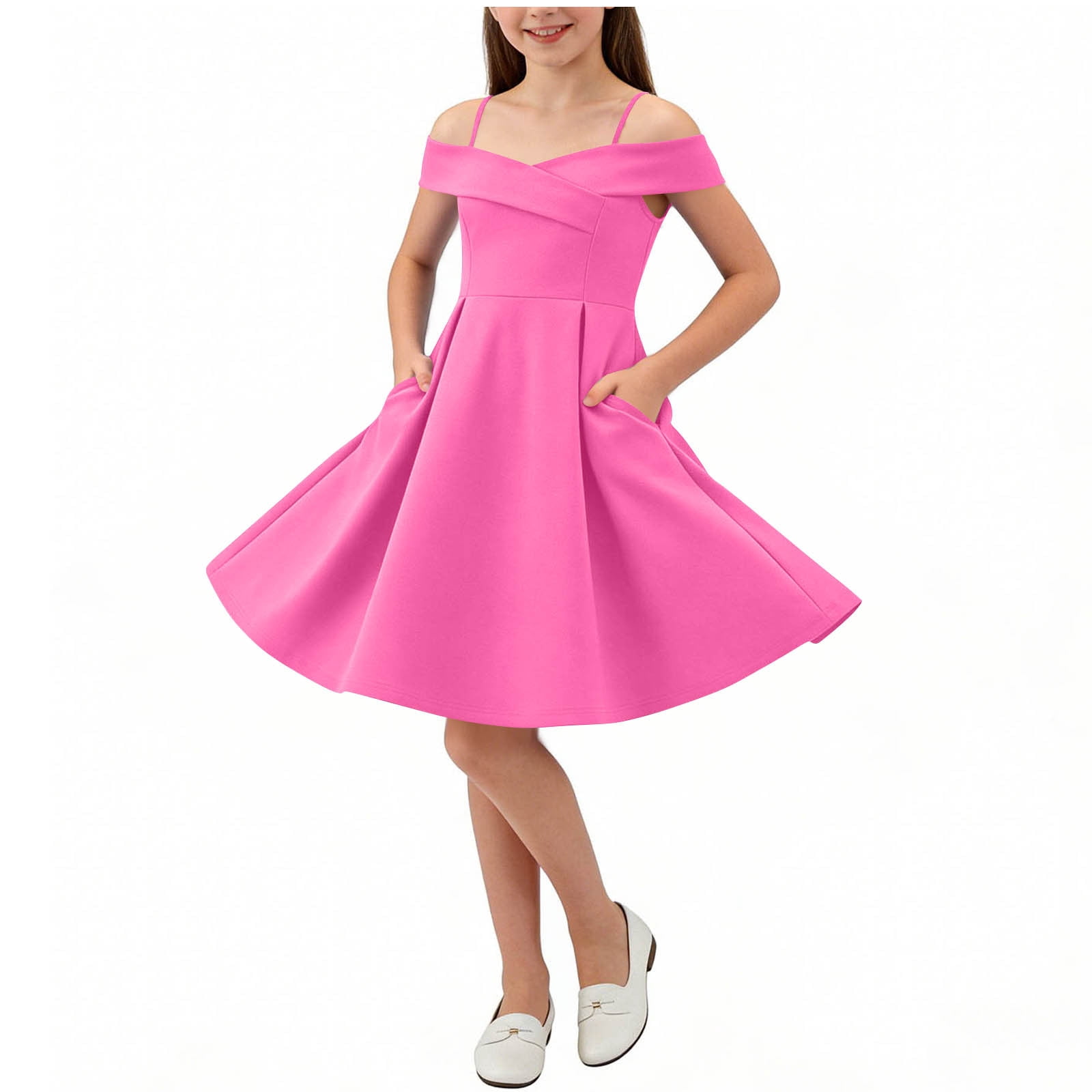 ATOGUTA Girls Sun Dress Flowy Long Tween Formal Dress for Wedding Birthday Party Dance Gown Size 6-14, Hot Pink
