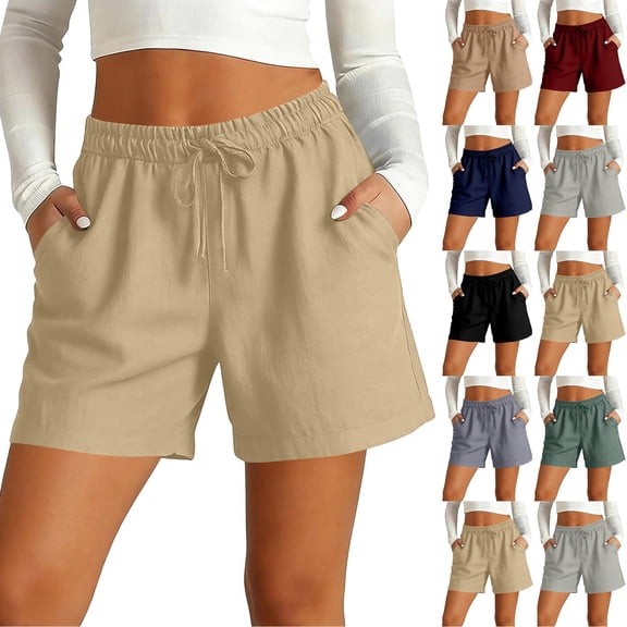 Nestiefly Womens Shorts Lightweight Bermuda Shorts for Women Casual 5 Inch Inseam Summer Linen Shorts with Pockets Army Green S