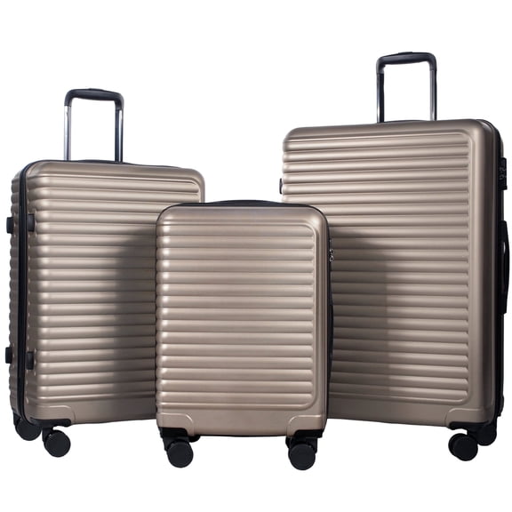 Travelhouse 3 Piece Hardside Luggage Set Hardshell Lightweight Suitcase with TSA Lock Spinner Wheels 20in24in28in.(Gold)