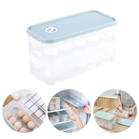 NOGIS Kitchen Storage Plastic Egg Storage Container for Refrigerator, Fridge Storage Organizer Bin Egg Tray Box Space Saver, Combinable 2-Layer Egg Holder Storage Box for 20 PCS (Blue)