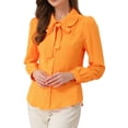 thumbnail image 4 of CAMISA DE MUJER CON BOTONES INSPIRADA EN CHIC, CUELLO PETER PAN, CON LAZO EN EL CUELLO, BLUSA DE COLOR SÓLIDO, NARANJA, 4 of 6