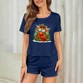 thumbnail image 7 of REORIAFEE 3 Piece Lounge Set for Women Short Sleeve Christmas Pajama Top and Shorts Santa Graphic Soft Sleepwear Navy XS-2XL, 7 of 7