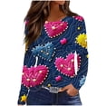 thumbnail image 2 of Craaazy Valentine T-Shirts for Women Casual Long Sleeve Heart Printed Tops Fashion Round Neck Shirts Gifts, 2 of 5