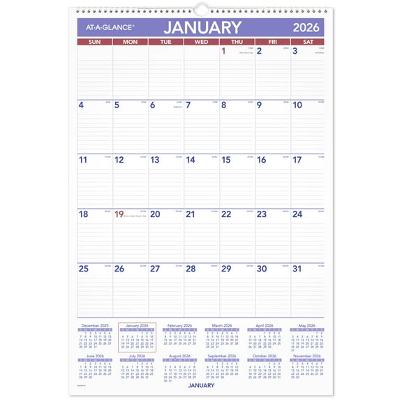 AT-A-GLANCE 2026 Erasable Monthly Wall Calendar Large 15 12 x 22 34 - Erasable