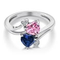 thumbnail image 3 of Gem Stone King 925 Sterling Silver Pink Moissanite Blue Created Sapphire and White Moissanite Ring for Women (1.63 Cttw, Heart Shape 6MM, Gemstone Birthstone, Size 9), 3 of 6