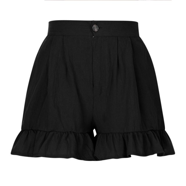 Pantalones cortos de verano para mujer con cierre de botones, dobladillo con volantes, piernas anchas, pantalones cortos casuales para uso diario