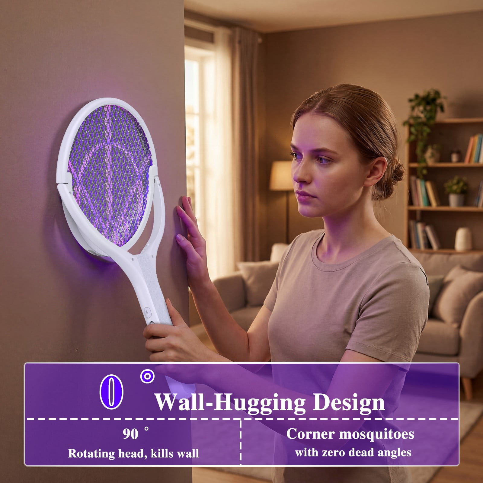 Upgreded 4000V Electric Fly Swatter Racket Rechargeable Bug Zapper For Indoor