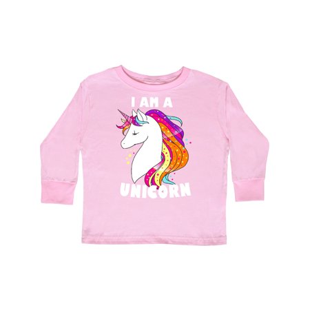 

Inktastic I am a Unicorn with Unicorn Illustration with White Text Gift Toddler Toddler Girl Long Sleeve T-Shirt