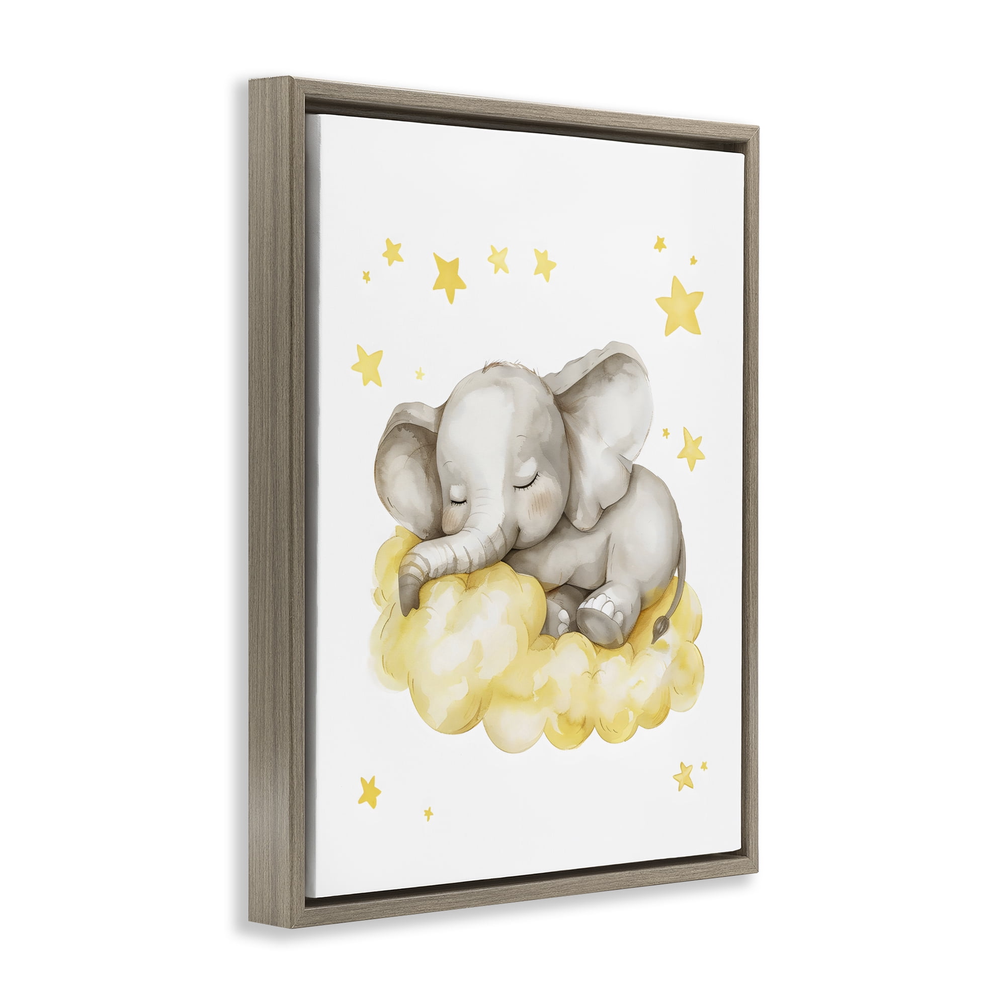 Stupell Industries Sleeping Elephant on Yellow Cloud Brown Framed Floater Canvas Wall Art, design by LSR Design Studio