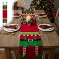 thumbnail image 1 of Christmas Elves Table Flag Decoration | Festive Polyester Tablecloth Protector | Long Legs Elf Design | Multicolor Holiday Party Decor | 70.87in | 1pc | Durable & Soft, 1 of 9