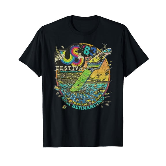 Vintage 1983 Colorful Rainbow Music Festival Graphic T-Shirt for Music Lovers