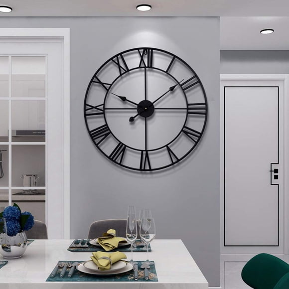 LEIKE Grande Horloge Murale, 24 Pouces Complètement Silencieuse, Sans Tic-Tac, à Piles, Décorative en Métal Moderne Rustique pour Salon