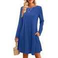 thumbnail image 4 of Fancyglim Dresses for Women Long Sleeve Casual Crewneck Mini Dress with Pockets Blue M, 4 of 8