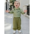 thumbnail image 4 of Miaouyo Infant Baby Boy Fall Clothes Set 0 3 6 9 12 18 24 Months Dinosaur Pattern Long Sleeve Romper with Solid Color Pants 2Pcs Outfits, 4 of 9