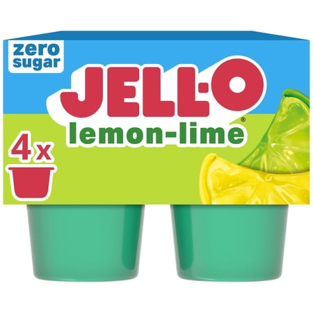 Jell-O Lemon-Lime Artificially Flavored Zero Sugar Ready-to-Eat Gelatin Snack Cups, 4 Count Cups