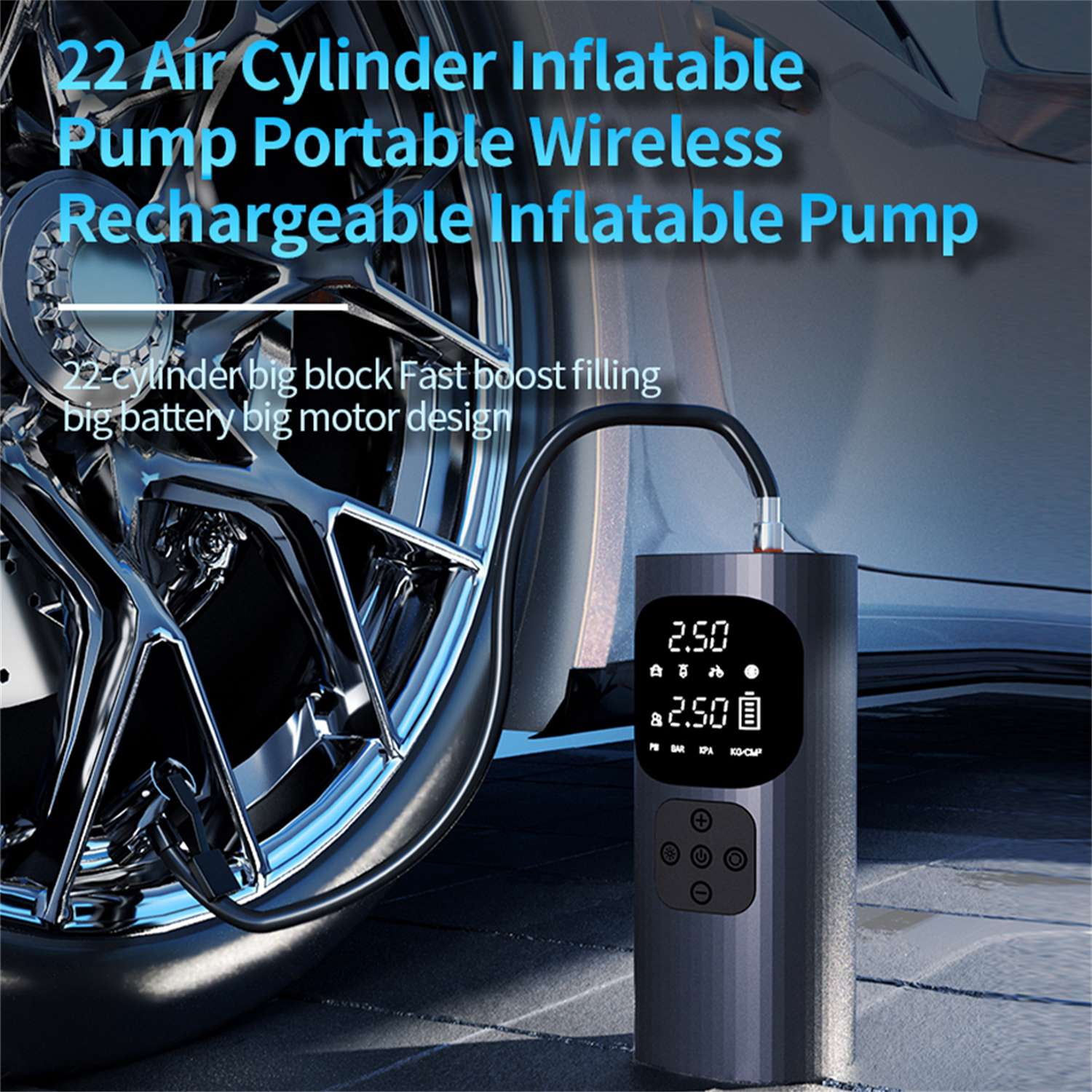 Cordless Tire Inflator Portable Air Compressor,150 PSI Air Pump for Car Tires with Digital Tire Pressure Gauge, Rechargeable Portable Tire Inflator for Car, Motorcycles,Electric Bicycles,Balls