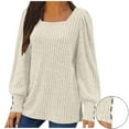 thumbnail image 4 of Women's Square Neck Tuinc Shirts Puff Sleeve Pullover Textured Knit Sweaters Casual Loose Tops for Fall Winter 2025, 4 of 5