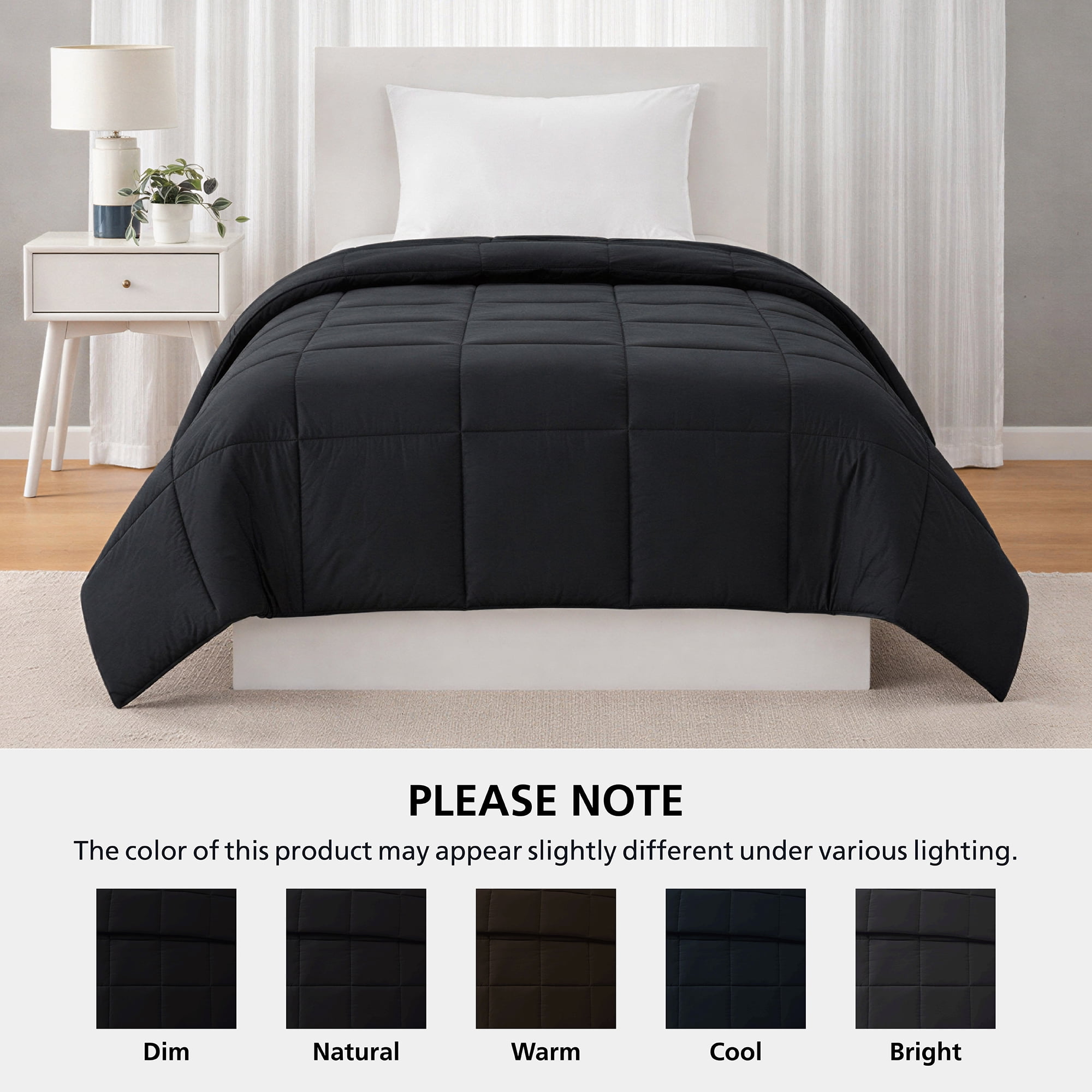 Mainstays Twin/Twin XL Down Alternative All-Season Comforter, Black