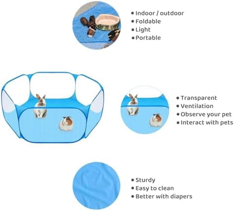 Small Animal Playpen, Pop-Up Portable Play Yard for Guinea Pigs, Rabbits, Hamsters, Hedgehogs, Foldable Exercise Fence with Breathable Mesh for Indoor Outdoor Use