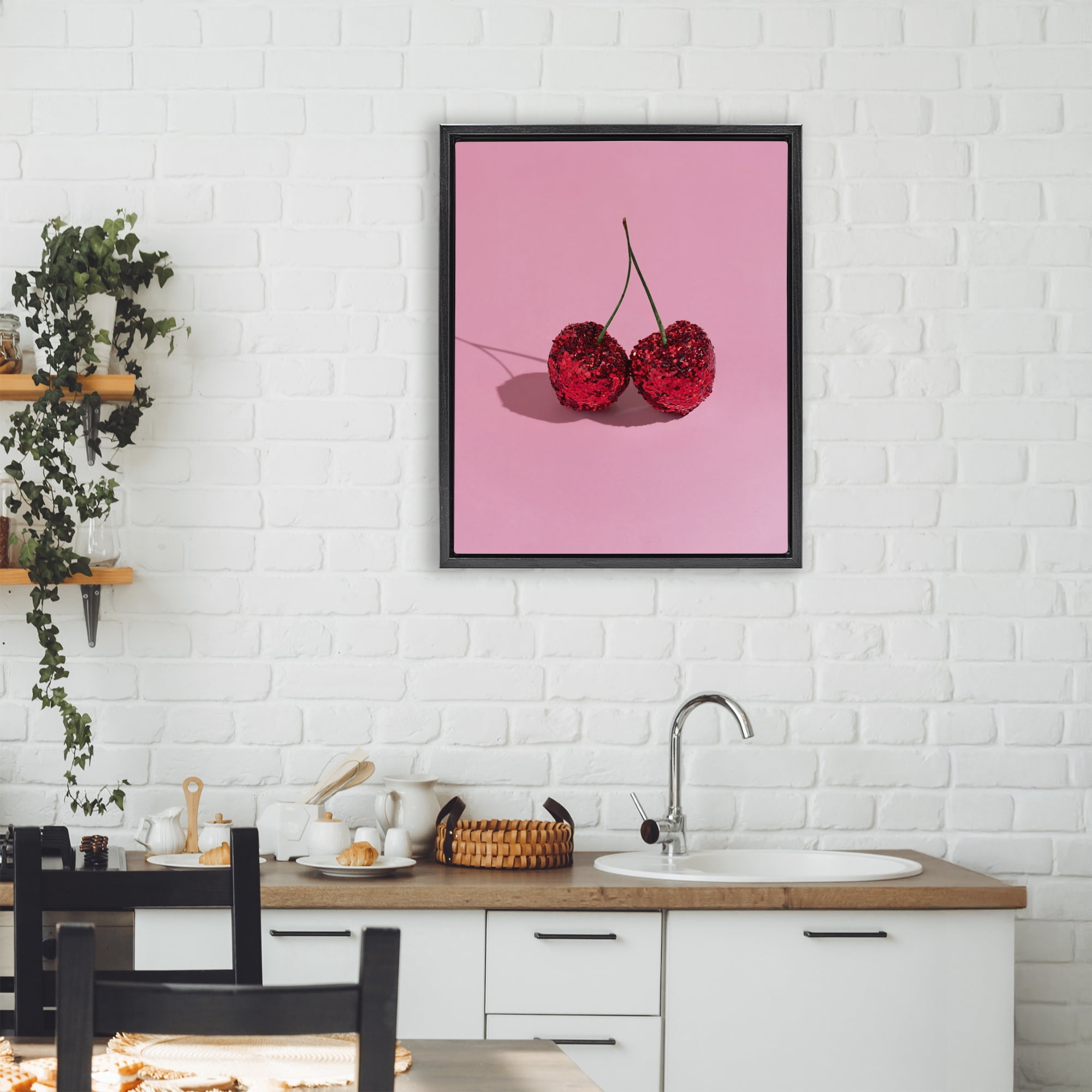 Stupell Industries Glitter Encrusted Cherries Black Framed Floater Canvas Wall Art, design by LISH Creative