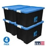 HART 27 Gallon Heavy Duty Latching Plastic Storage Bin Container, Black, Set of 4