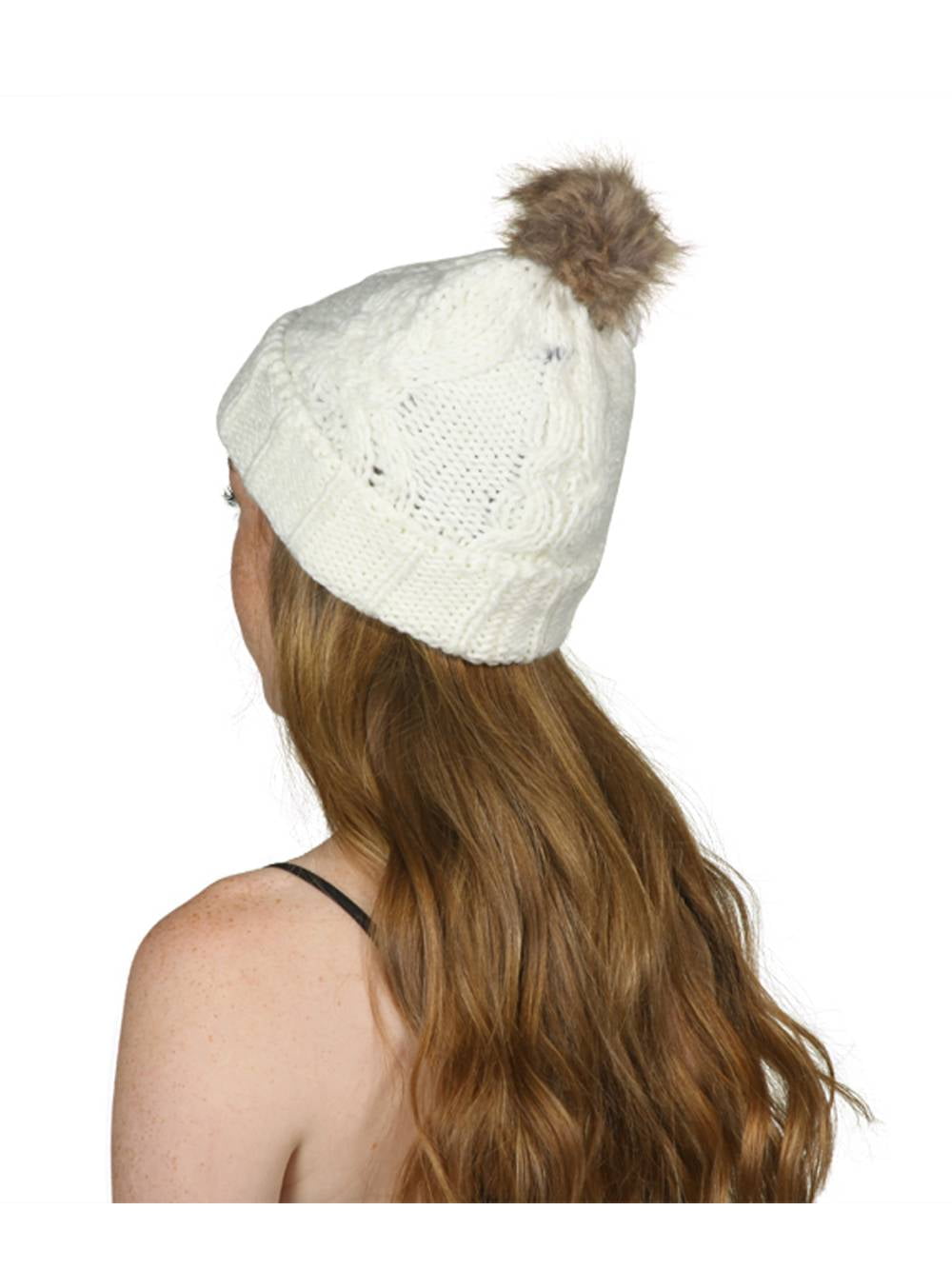 TopHeadwear Fuzzy Knitted Beanie w// Brown Pom