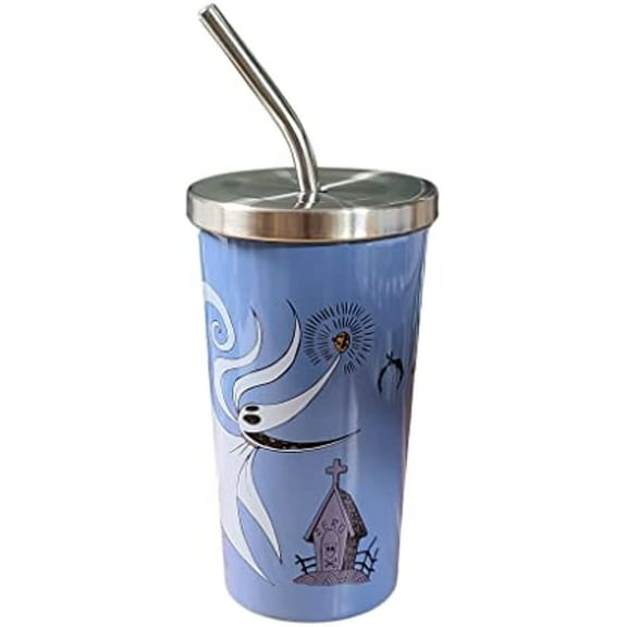 Disney Nightmare Before Christmas Zero Blue Metal Tumbler with Straw 15 oz