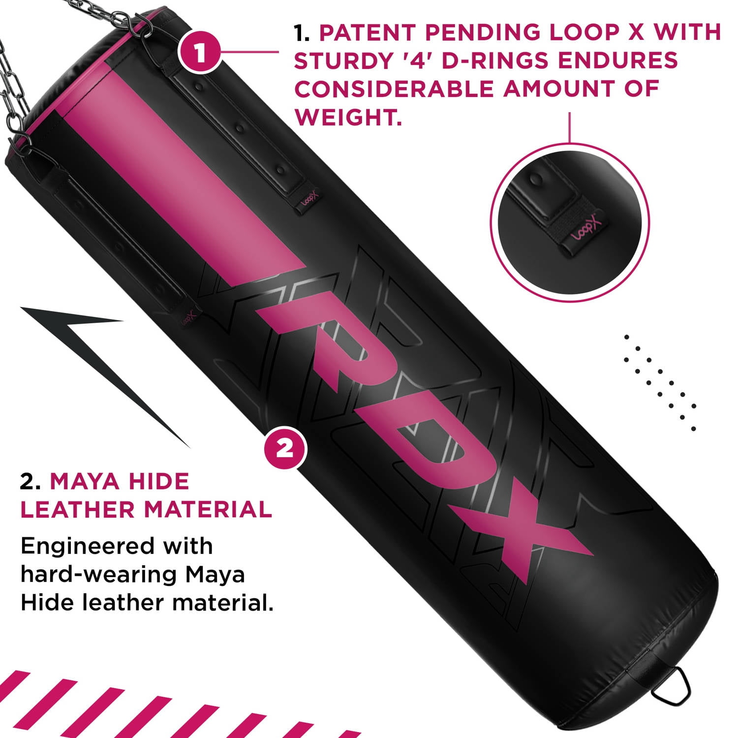 RDX 4PC Punching Bag Anti Swing Heavy Filled Set, Non Tear Maya Hide Leather Adult Bag with Ceiling Hook Punching Gloves Chain, Kickboxing Boxing MMA Muay Thai Karate Training, 60 lb, 80 lb