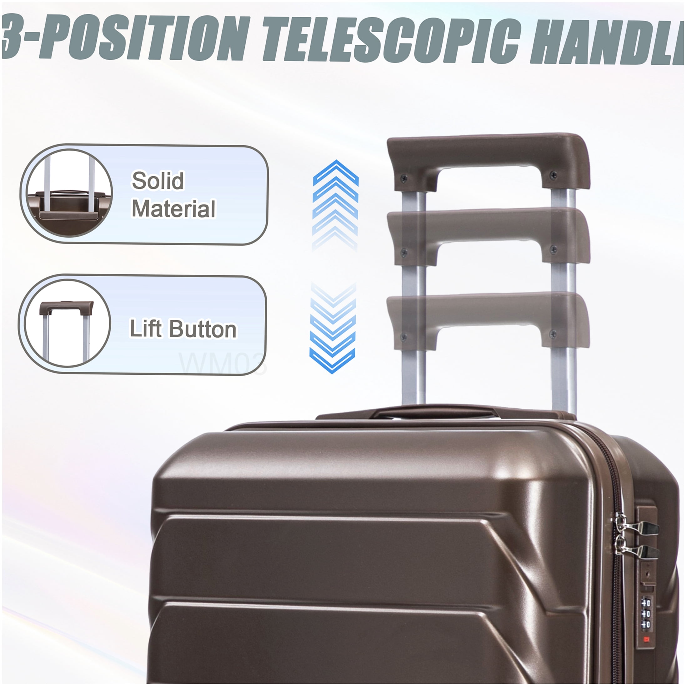 CHAMPFLAG Carry On Luggage 20 Inch with Makeup Case, ABS Spinner Suitcase Set, Combination Lock, Silent 360 Wheels for Air Travel, Brown