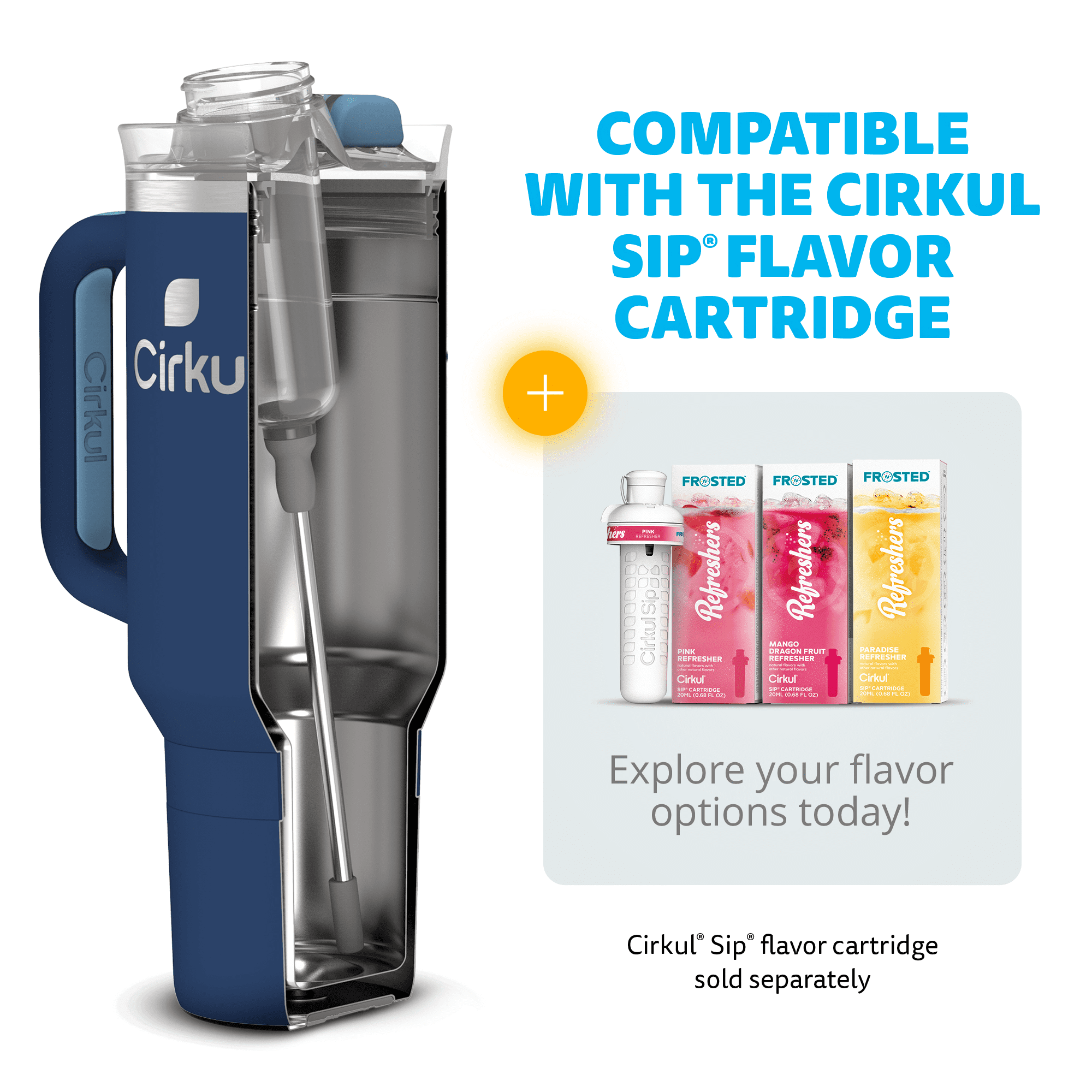Cirkul 40oz All-Day StrawSip Double-Wall Insulated Stainless Steel Tumbler with Handle, Midnight Blue (Dark Blue)