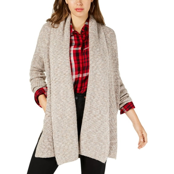 Guess Womens Open-Front Metallic Cardigan Sweater Beige M