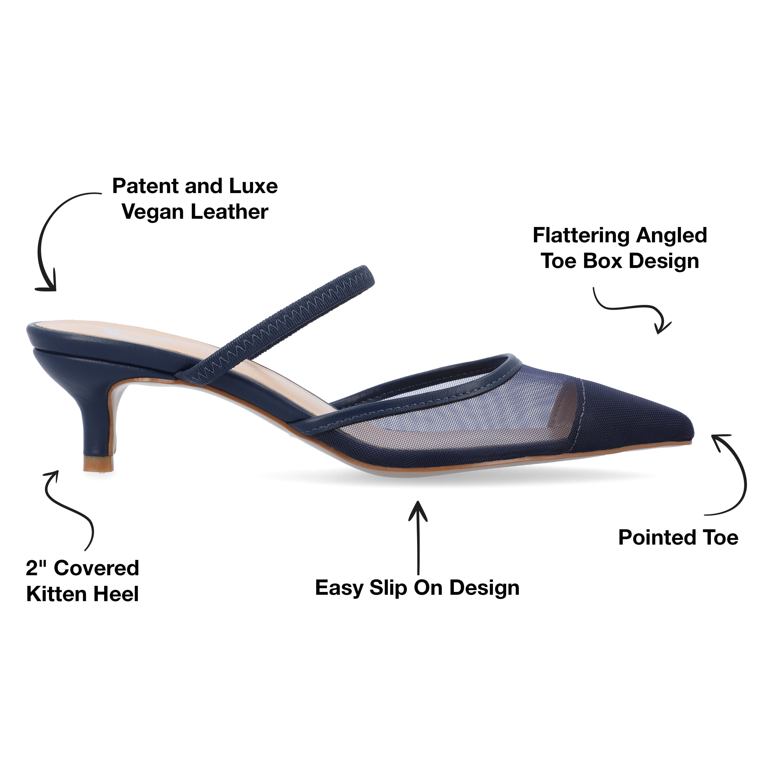 Journee Womens Allana Slip On Kitten Heel Mule Pumps