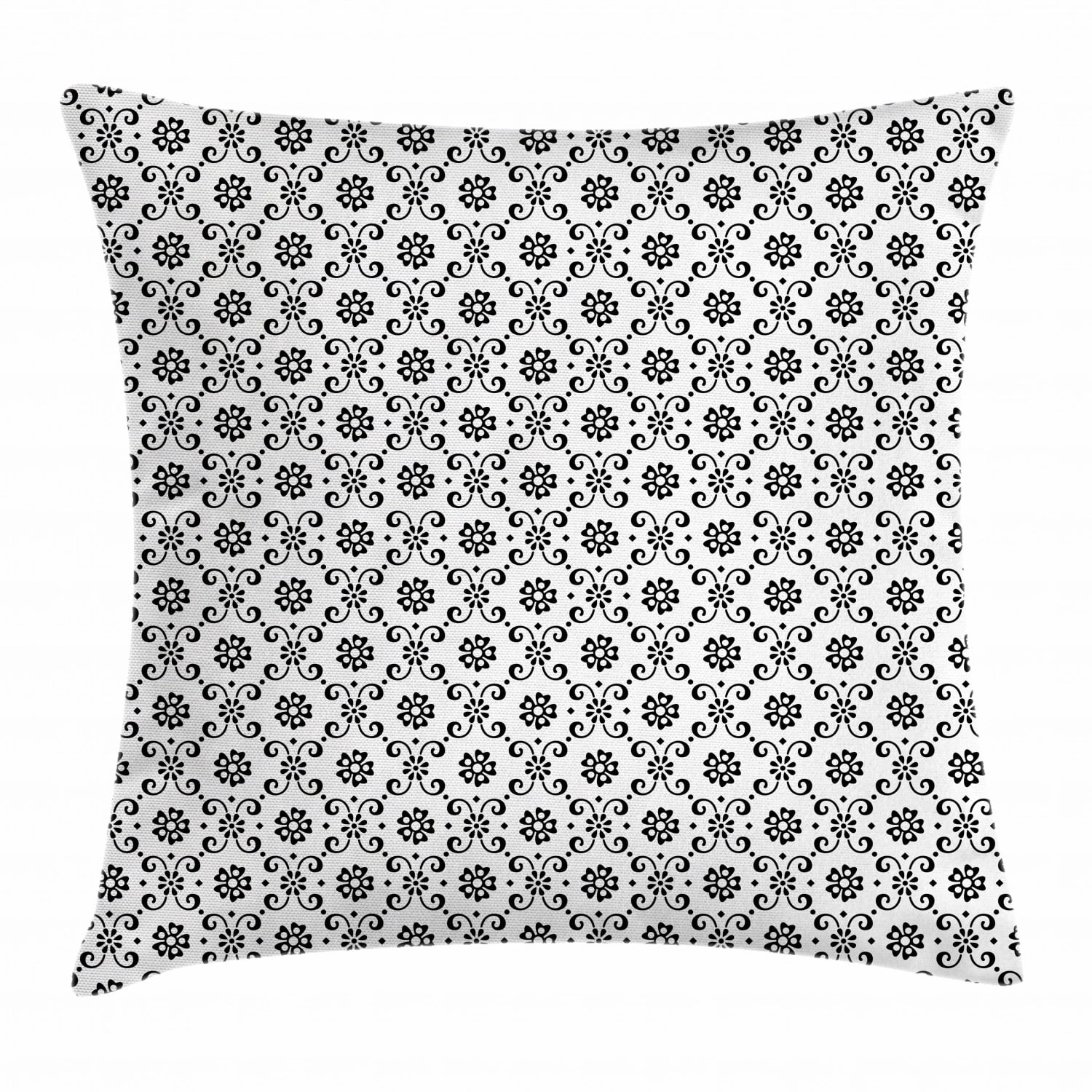 Black and White Throw Pillow Cushion Cover, Monochrome Floral