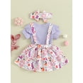 thumbnail image 4 of Baby Girl Easter Outfit Bunny Ruffle Short Sleeve Shirt  one-piece  Suspender Skirt Overall Dress Newborn Easter Clothes Headband, 4 of 9