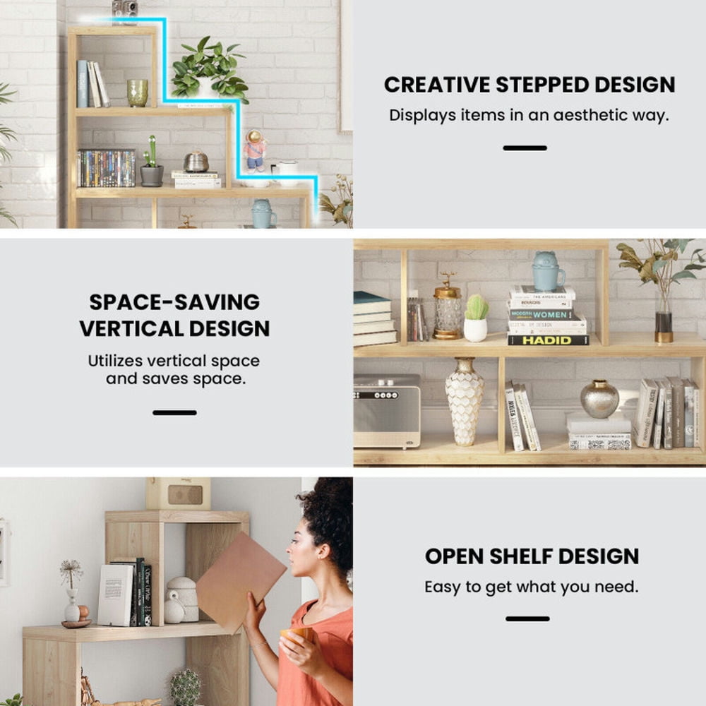 Demi Bonn 6 Cubes Ladder Shelf Corner, 4-Tier Bookshelf Storage Bookcase, Brown