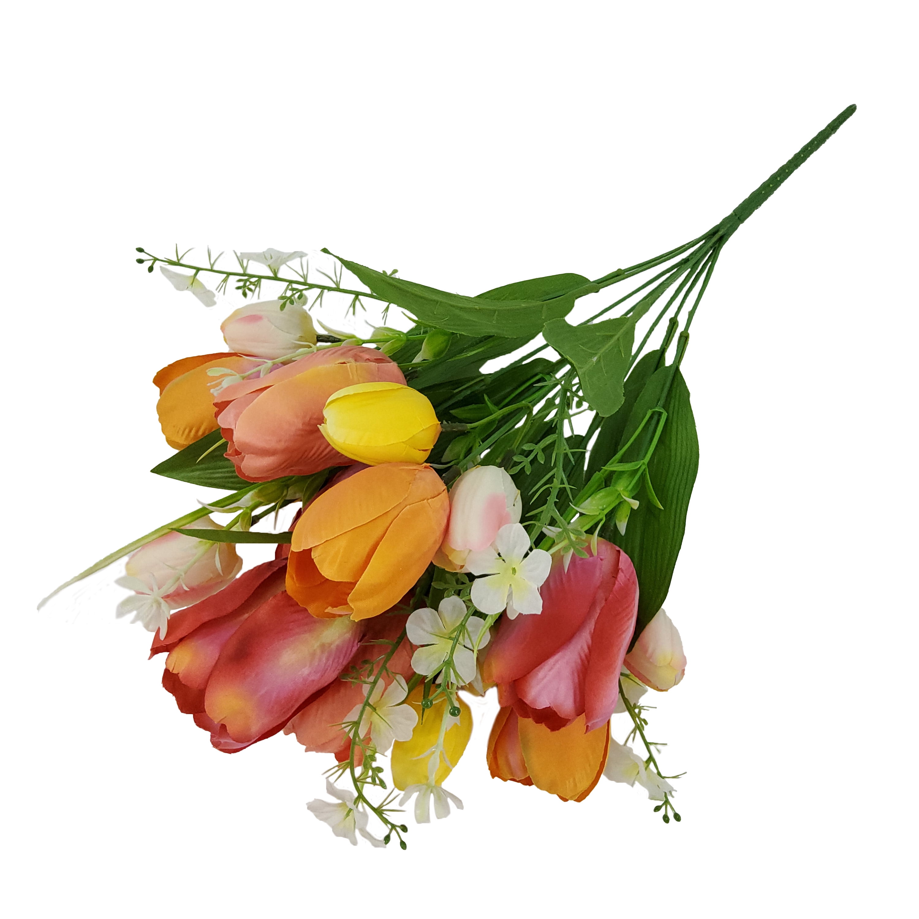 Mainstays 18in Indoor Artificial Red Orange Tulip Bush, Red Color.
