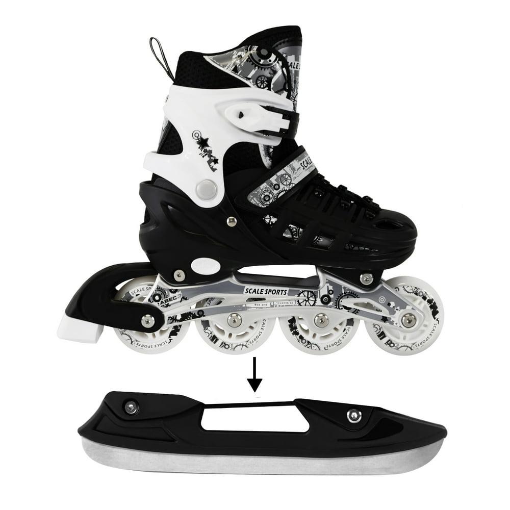 Adjustable Black Ice Skates Inline Skates Combo Pack Gift Boxed For